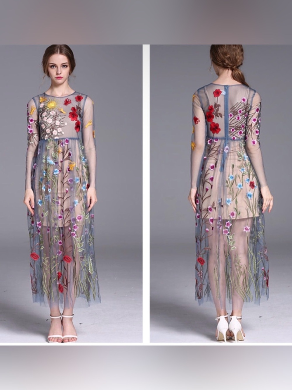 Blueoxy embroidered sheer floral dress size M